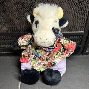 Vintage 1991 PCI Plush Cow‎ Floral Shirt Lavender Pants Stuffed Animal 11 inch